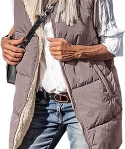 Lange Gevoerde Vest - Donsjack Gilet - Buitenactiviteiten - Met Sherpa Fleece - Mouwtjes - Zwart